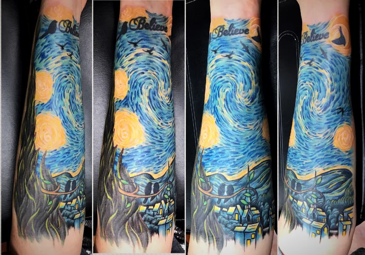 Color starry-night painting sleeve on the forearm
