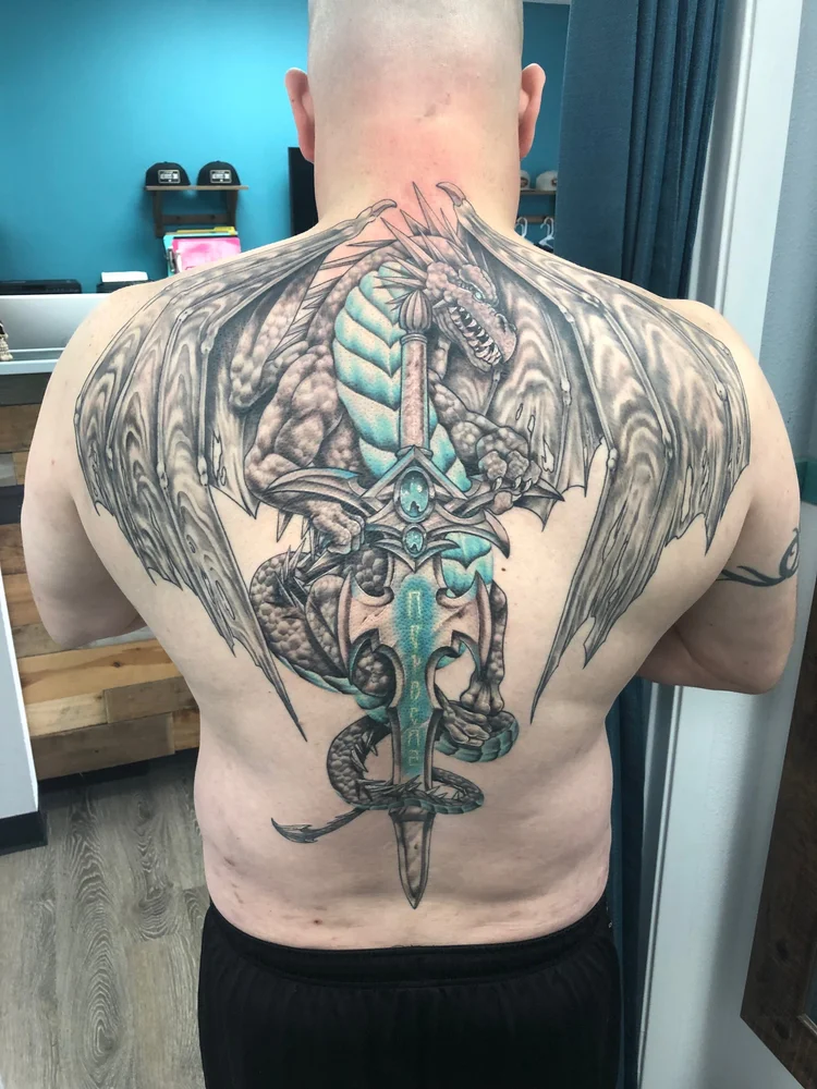 Color dragon and dagger back piece