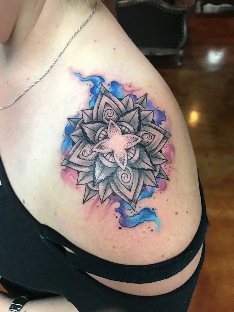 Watercolor mandala on the shoulder